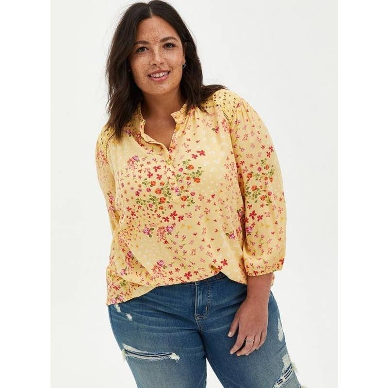 save up to 70% Torrid Crinkle Gauze Button Front Yellow