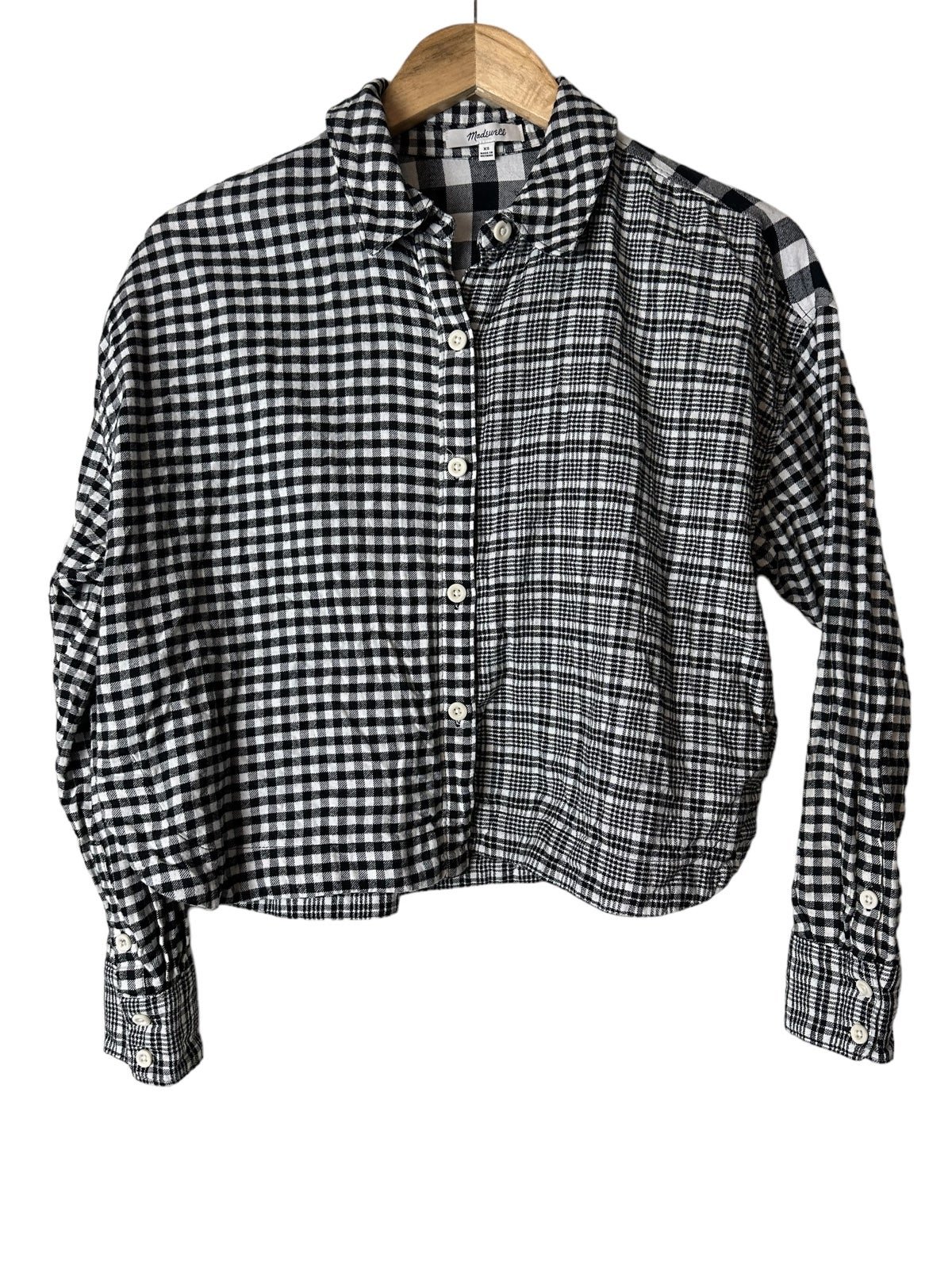 The Best Seller Madewell Long Sleeve Crop Shirt Black Plaid Boxy XS HAm9dbcaH High Quaity