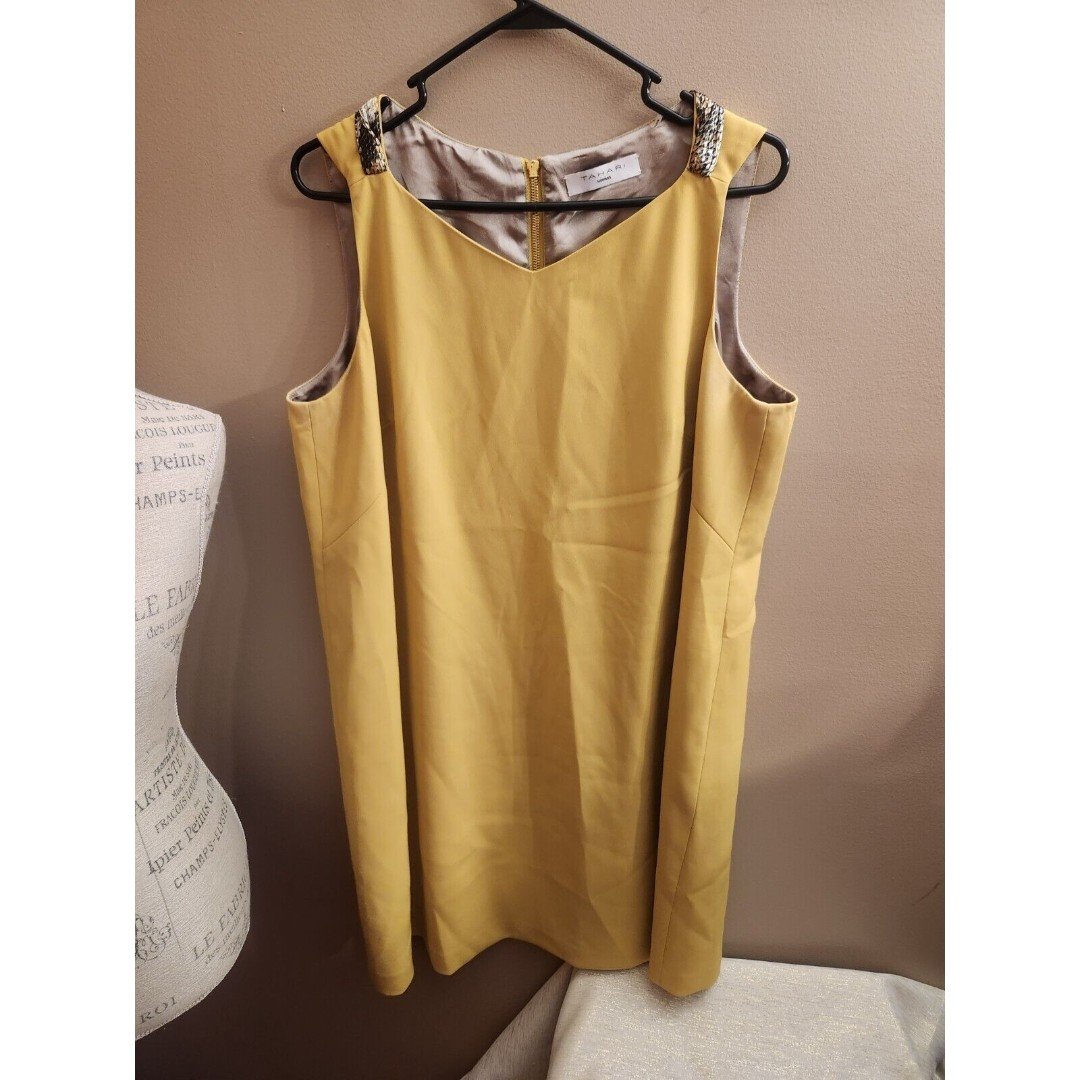 large selection Tahari Women Sleeveless Mustard Yellow Dress Size 16 Pockets MxiTGVHgS Cool