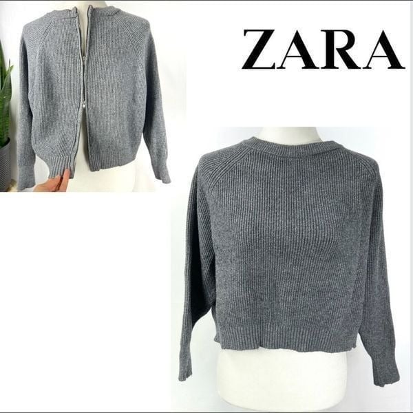 High quality ZARA Womens Small Viscose Knit Crop Gray Sweater Zip In Back ibtyaO6X8 Wholesale