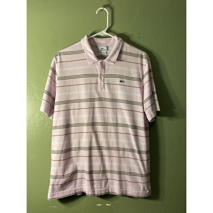 Gorgeous Lacoste Alligator Womens Size 6 Pastel Striped Short Sleeve Polo Pink Green MJUa0fXok all for you