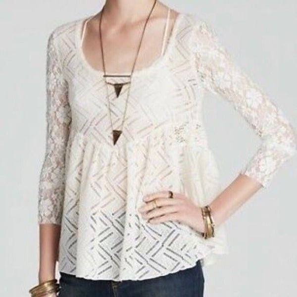 Great Free People Gracie Cream Lace Blouse S H4esmVqHW 