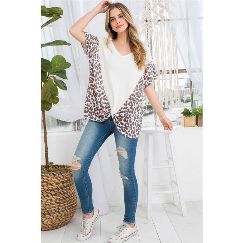 high discount Ivory Pink Animal Print Twist Front Poncho Style Top fEUiOoW9I well sale