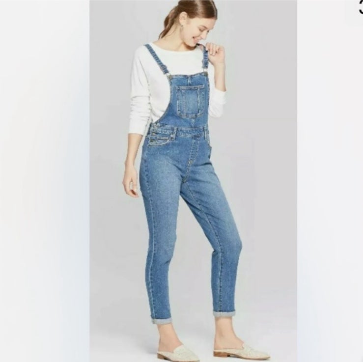 the Lowest price Blue denim straight leg overalls Women
