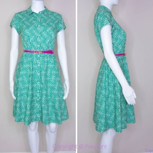 large discount Boden green fit and flare 97% cotton short sleeve button down dress, size 6R mp6SdBwH4 High Quaity