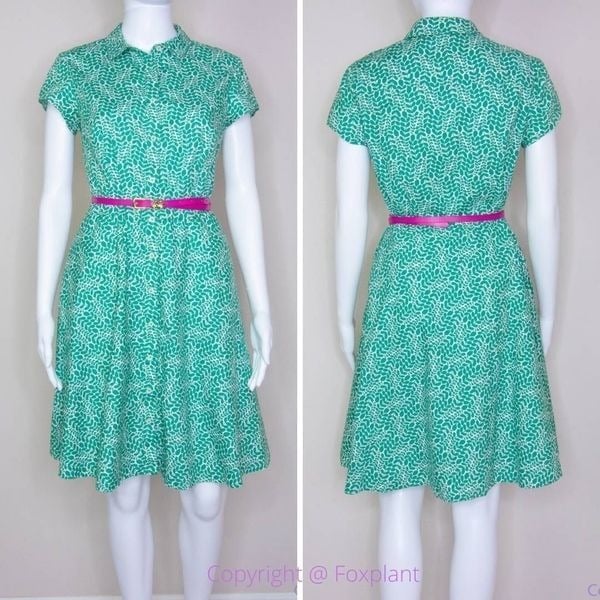 large discount Boden green fit and flare 97% cotton short sleeve button down dress, size 6R mp6SdBwH4 High Quaity