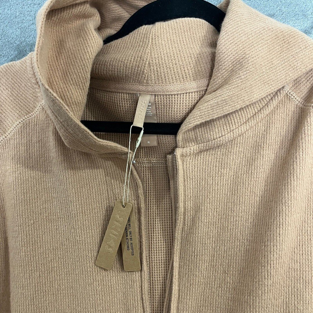 where to buy  SKIMS Crop Waffle Knit Full Zip Up Hoodie Tan Camel Womens Sz XL NEW iMLR5jUCf Store Online