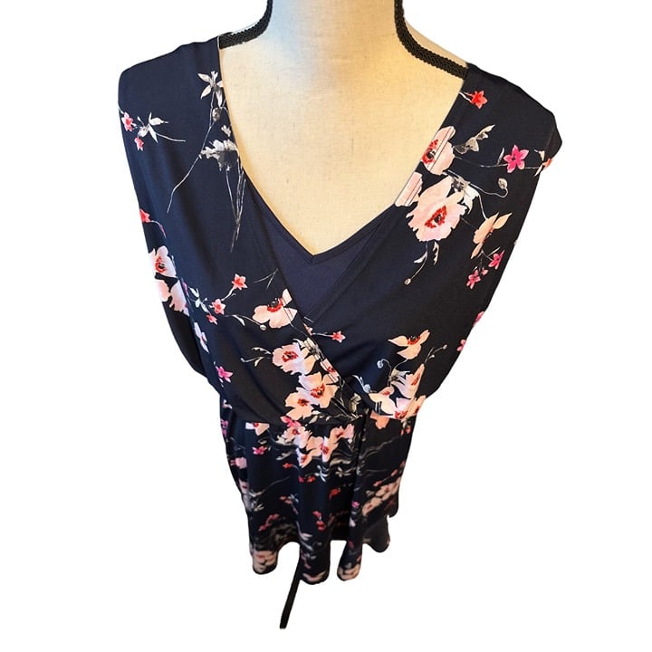 Nice Eliza J Dress Navy Pink Flowers Sleeveless Faux Wrap Size 20W p67DEcPGA Hot Sale