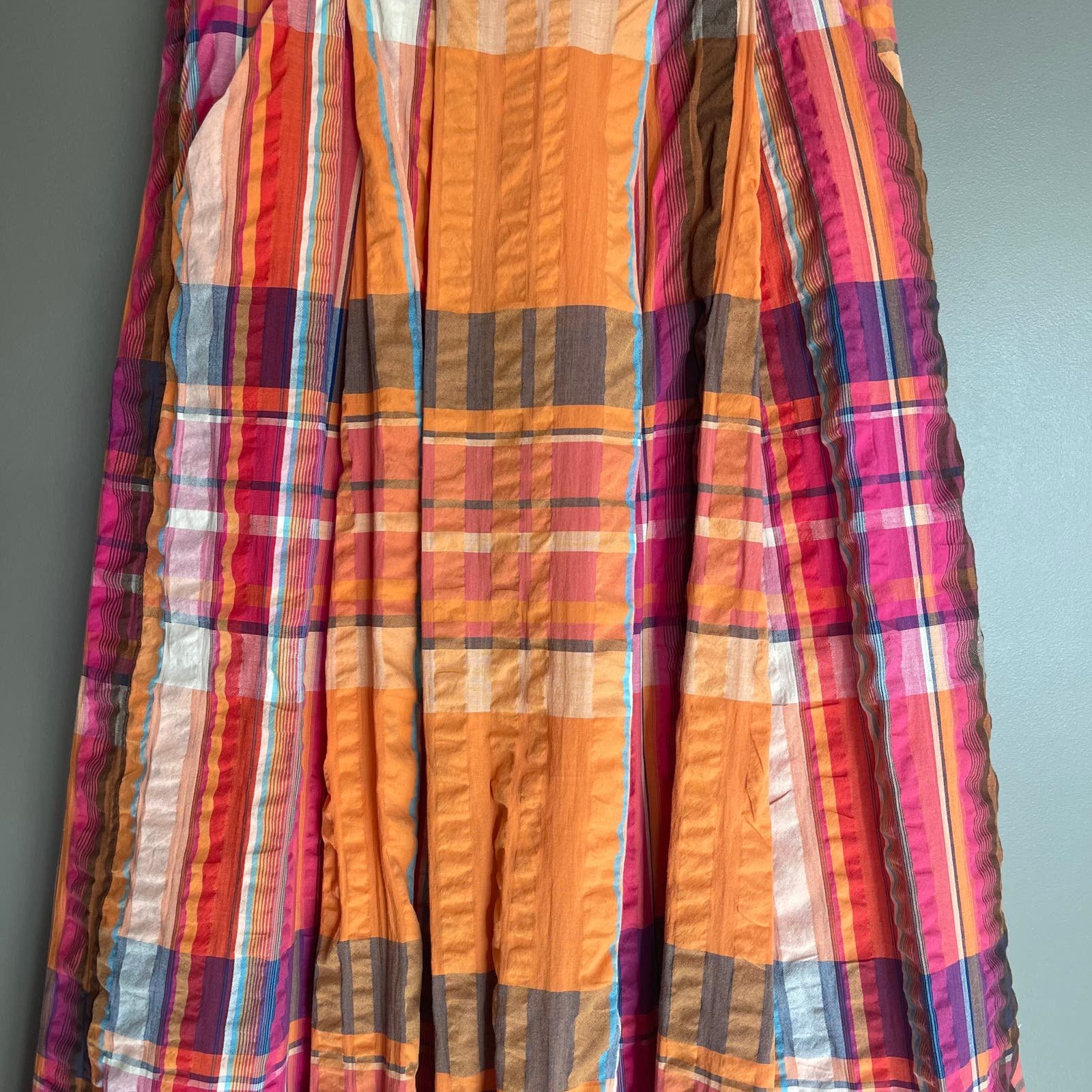 big discount Anthropologie Maeve Pippa Pleated Midi Skirt Size Small Orange Pink Plaid A-Line kUNUC7Xja US Outlet