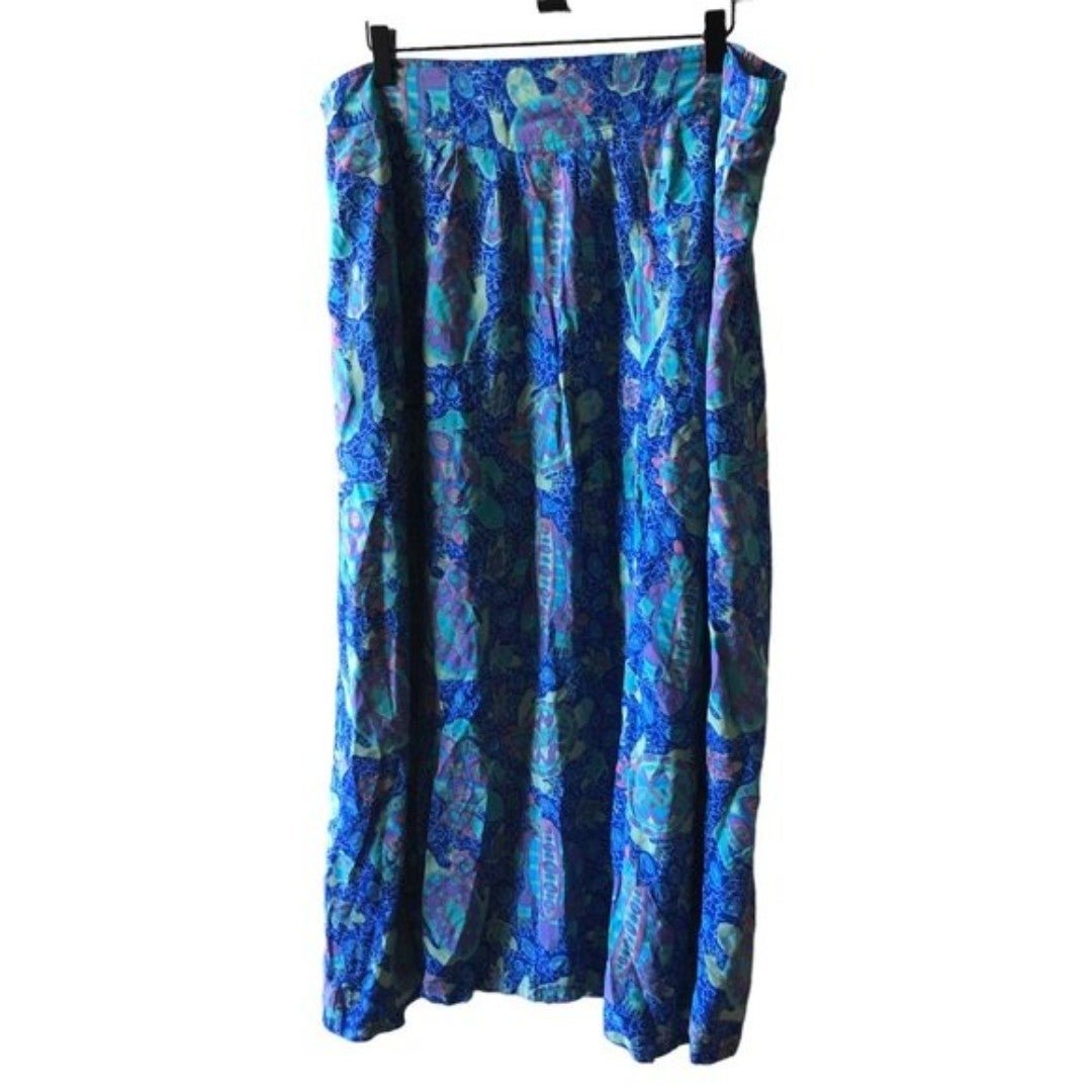 Wholesale price Rainbow Jo Maui Hawaii Womens Sz L Blue Green Turtle Sea Flowy Double Slit Skirt l9WXcBBTB Discount
