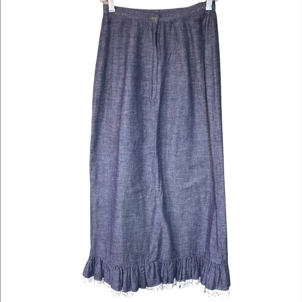 Cheap Vintage 60s 70s Charm of Hollywood denim lace trimmed maxi skirt Modern size XXS ffSyyCmrk all for you