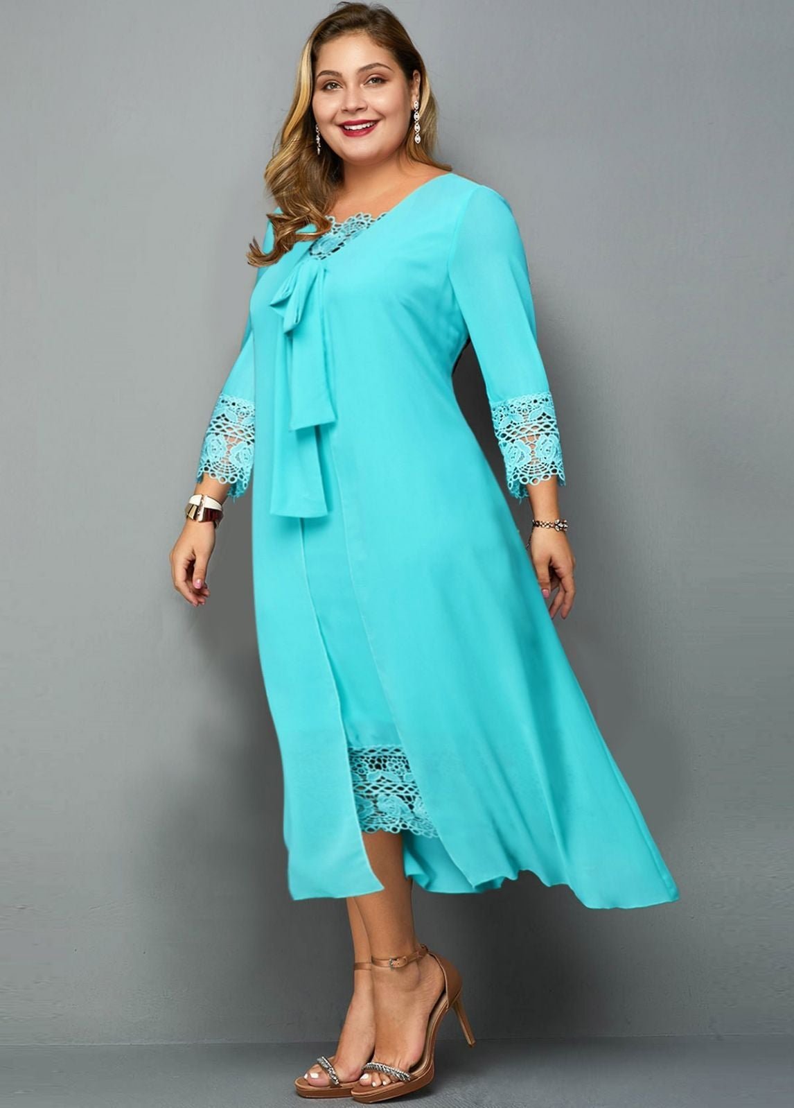 Discounted Women´s Teal Chiffon Layered Front Tie 