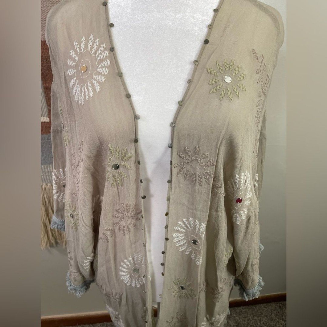 big discount Chan Luu embroidered Boho Fringe Edge Open Kimono/duster Size M OTWxrWh7R Hot Sale