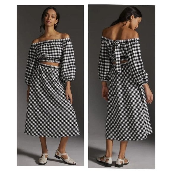 Discounted NWT Anthropologie Gingham Skirt Set L $180 B