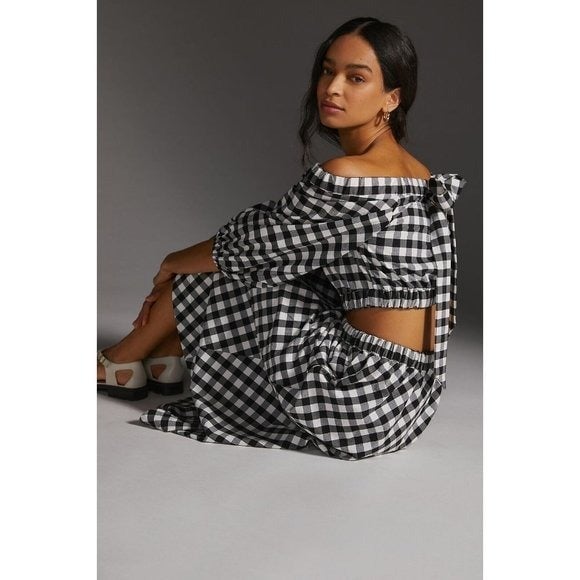 Discounted NWT Anthropologie Gingham Skirt Set L $180 Black White Plaid Crop Top 2 Piece jSlmURAH8 Cheap