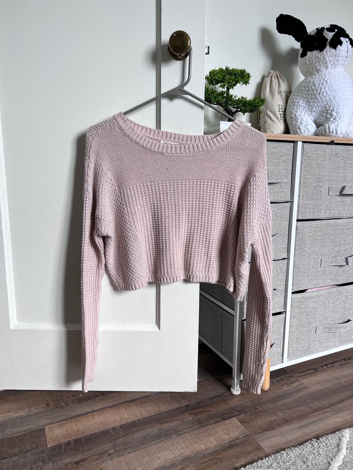 Personality Baby pink cropped knit sweater FTQIxe7xf No