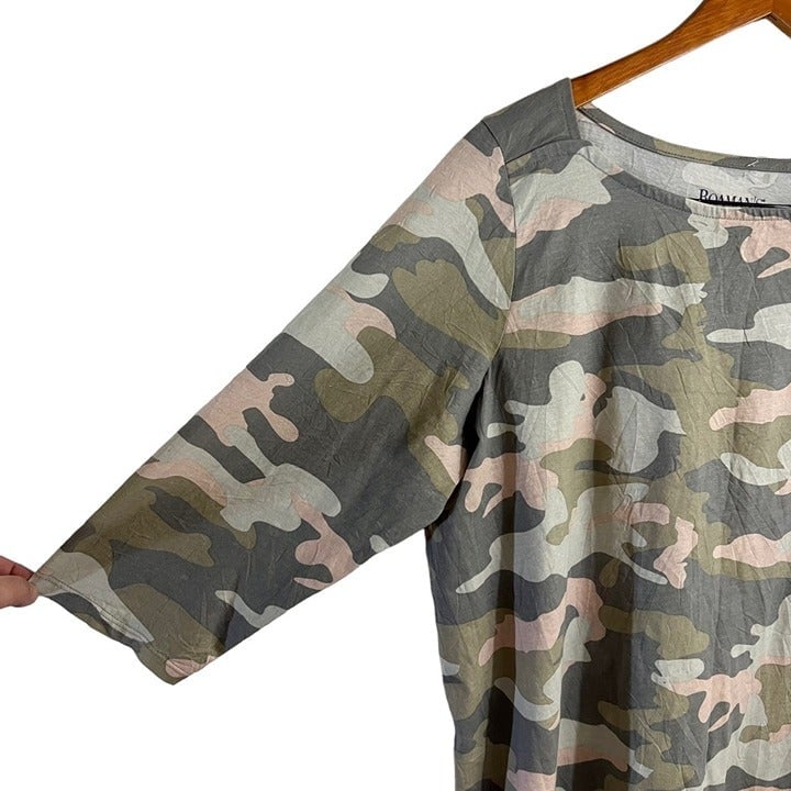 big discount Roamans Camo Blouse Plus Size 18 20 Tunic 3/4 Sleeve Pullover Pink and Green Top k5l9Ha4K1 Novel 