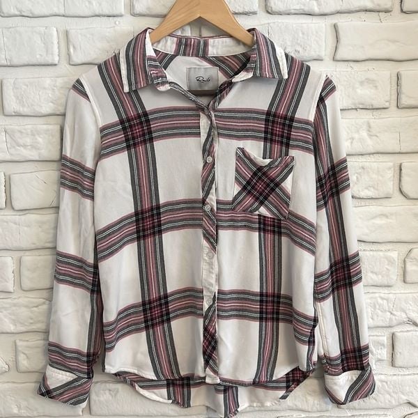 Cheap Rails white and pink flannel button down top size