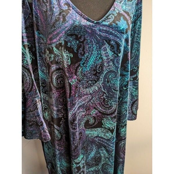 Stylish Tiana B. Paisley Velvet Shift Dress with Flounce Sleeves - XL Made in USA MD7ng50Kg Great