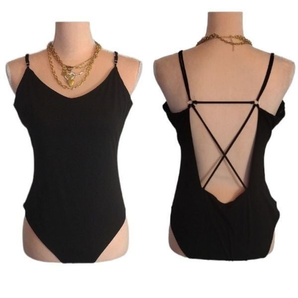 Fashion Mixed Threads Black Strappy Back Stretch Bodysuit XL KIVU684UT Hot Sale