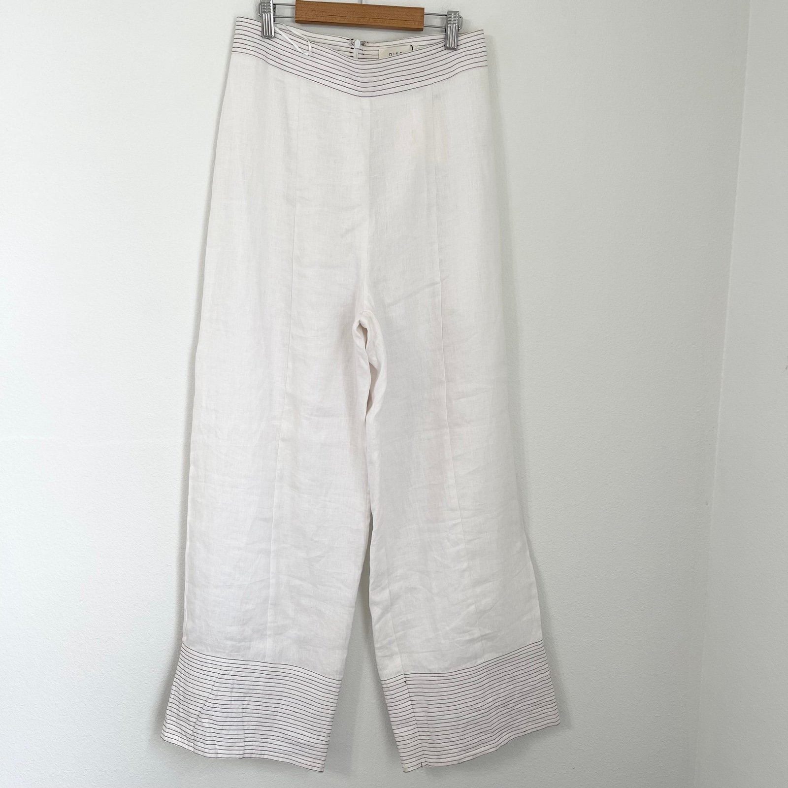 Great DISSH Chai White Linen Wide Leg Pants Back Zip Up Highwaisted Size 8 mLr6oZg5Y well sale