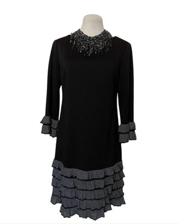 Affordable Womens Black Grey Ruffles Dress Donna Morgan