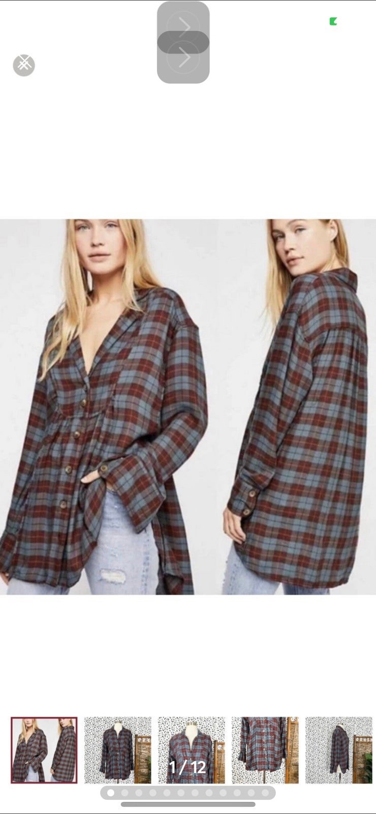 Custom Free People ALL ABOUT THE FEELS PLAID BUTTON DOW