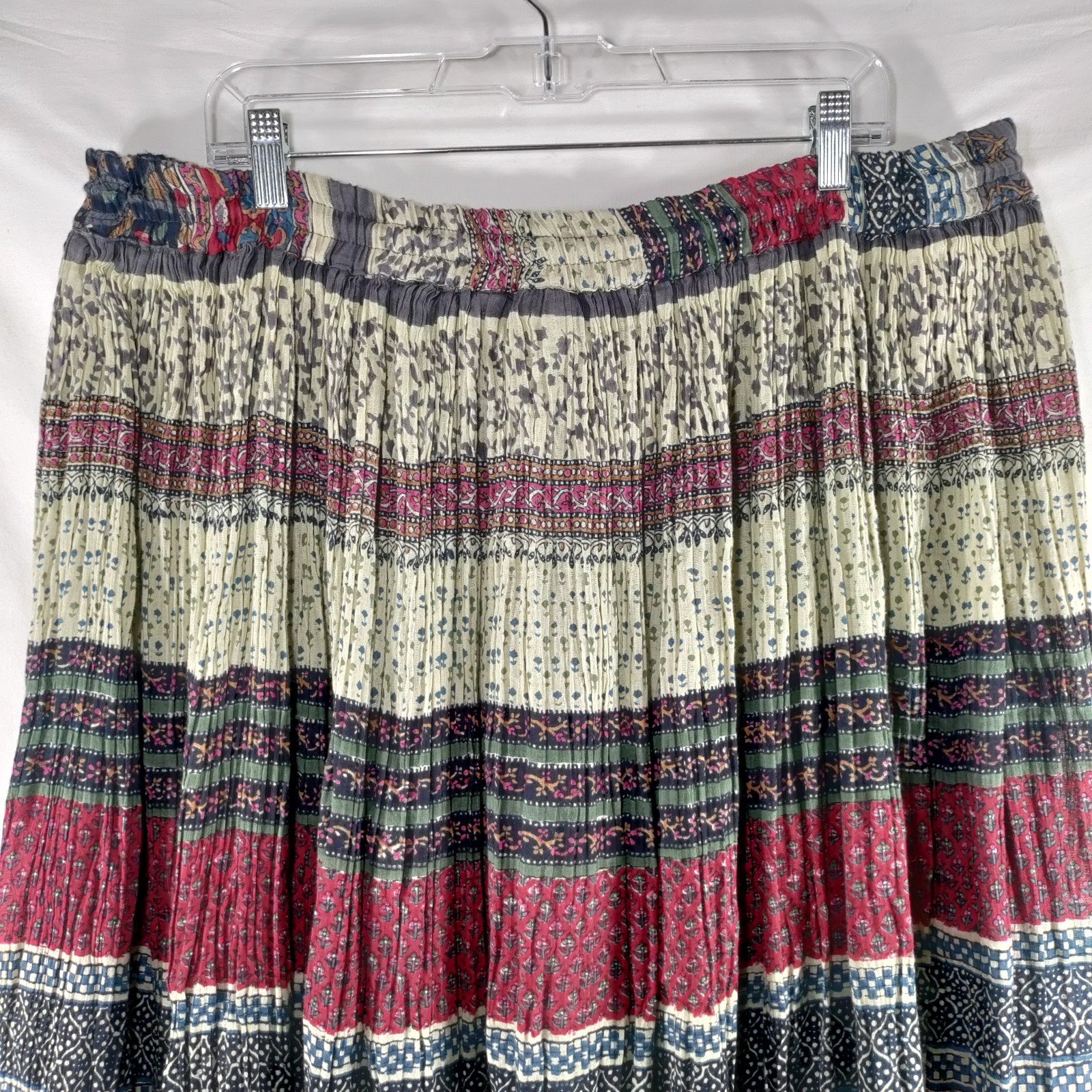 Discounted Basic Editions Boho Bohemian Maxi Skirt Womens 1X Maroon Gray Elastic Drawstring mtUookWFQ for sale