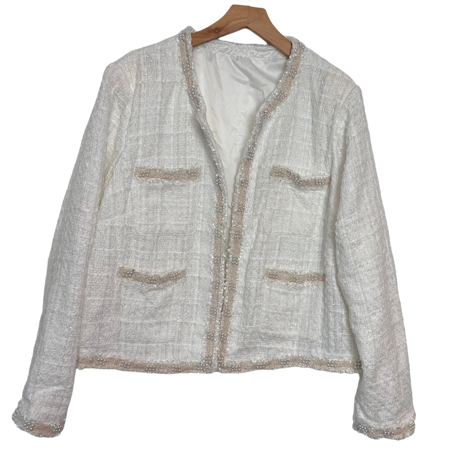 large discount Shein 3XL off white blazer with pearls e