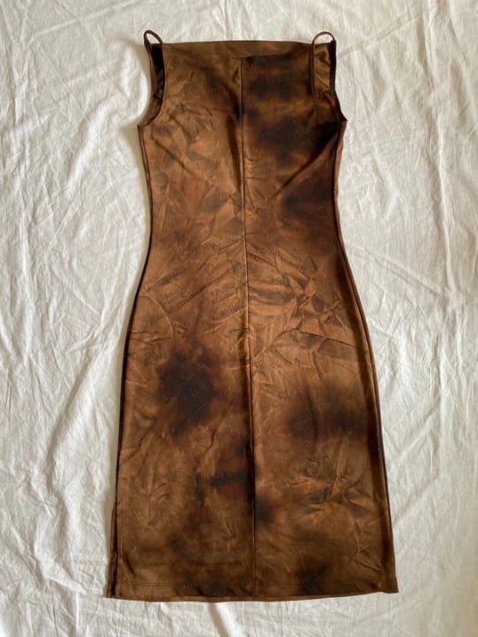 Classic Brown tie dye cowl neck rhinestone midi dress vintage iChGYPIjl US Sale