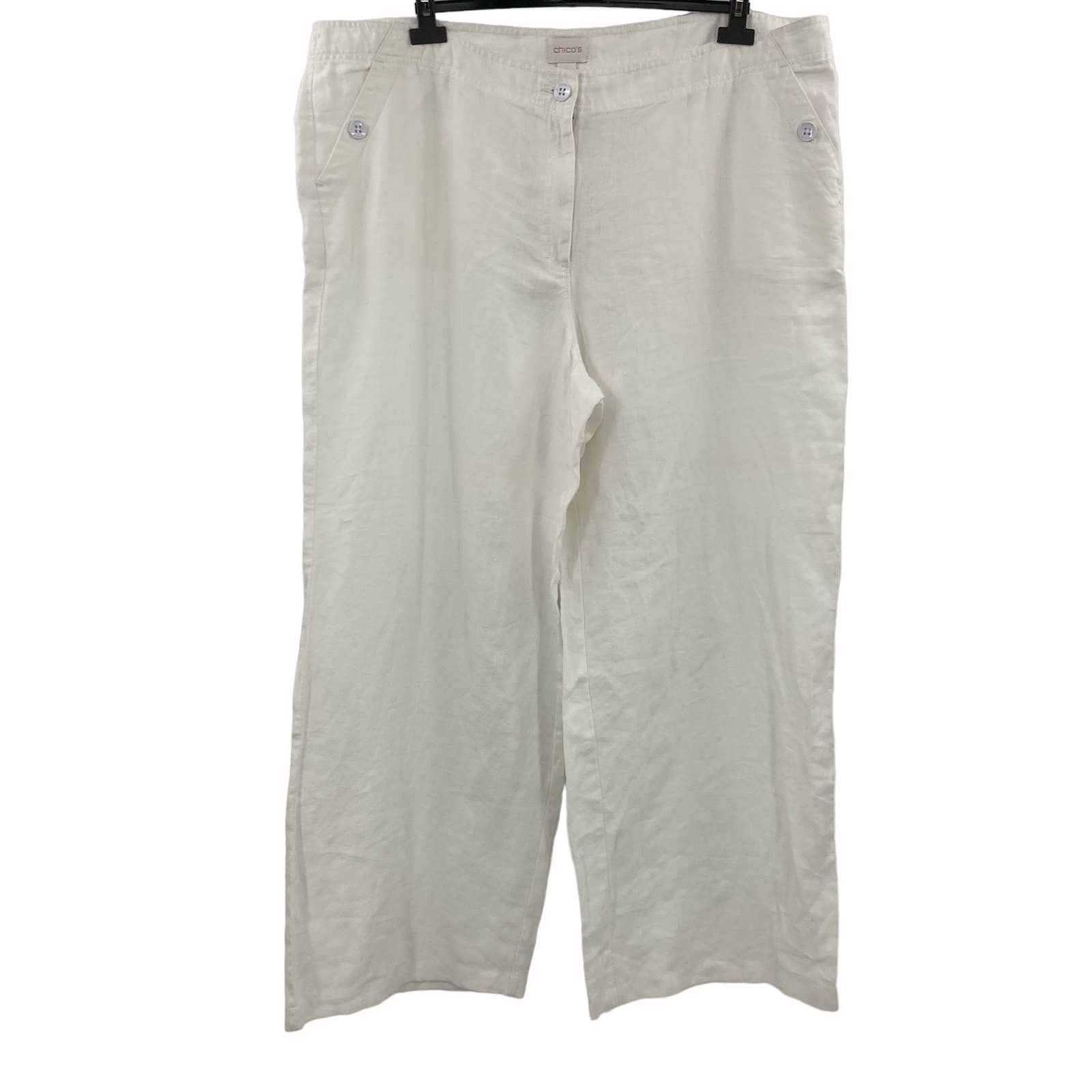 floor price Chicos Wide Leg 100% White Linen Pants Wome