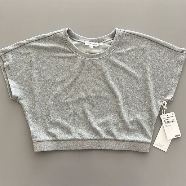 save up to 70% NWT Good American Silver Sparkle Crop Top Size 3 o96iHQSlH Buying Cheap