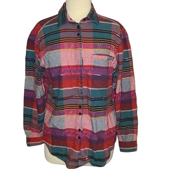 Authentic Cabin Creek Large Button Down Plaid Flannel Shirt pnqi6D15H best sale