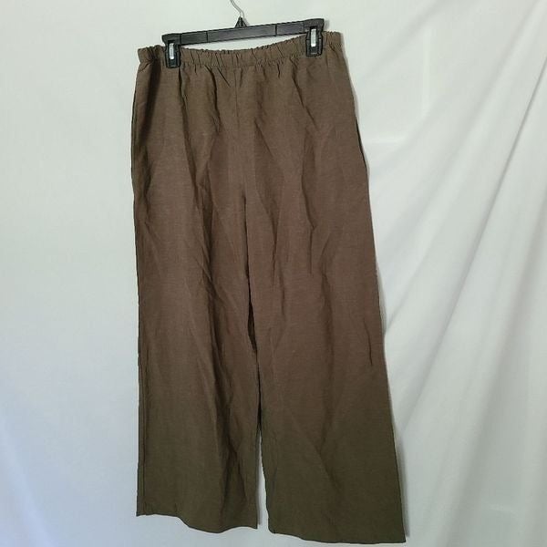 save up to 70% Niche Nilgun Derman Olive Green Wide Leg Linen Blend Pull-on Elastic Waist Pants gYekq8sdr well sale