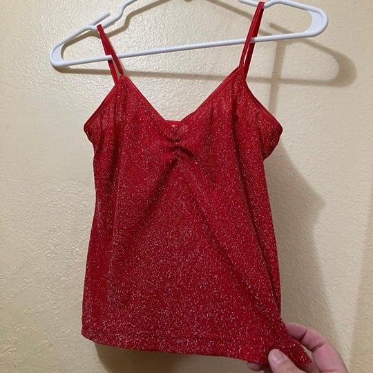 Cheap Vintage Y2K Womens Red/Silver Metallic Micro Cami Stretchy Top Shirt Size Medium N8pH2umcw Cool