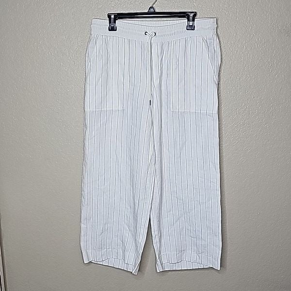 Authentic Athleta 12 Bali Linen Crop wide leg pants stripe white L0yQ3Dcs7 Wholesale