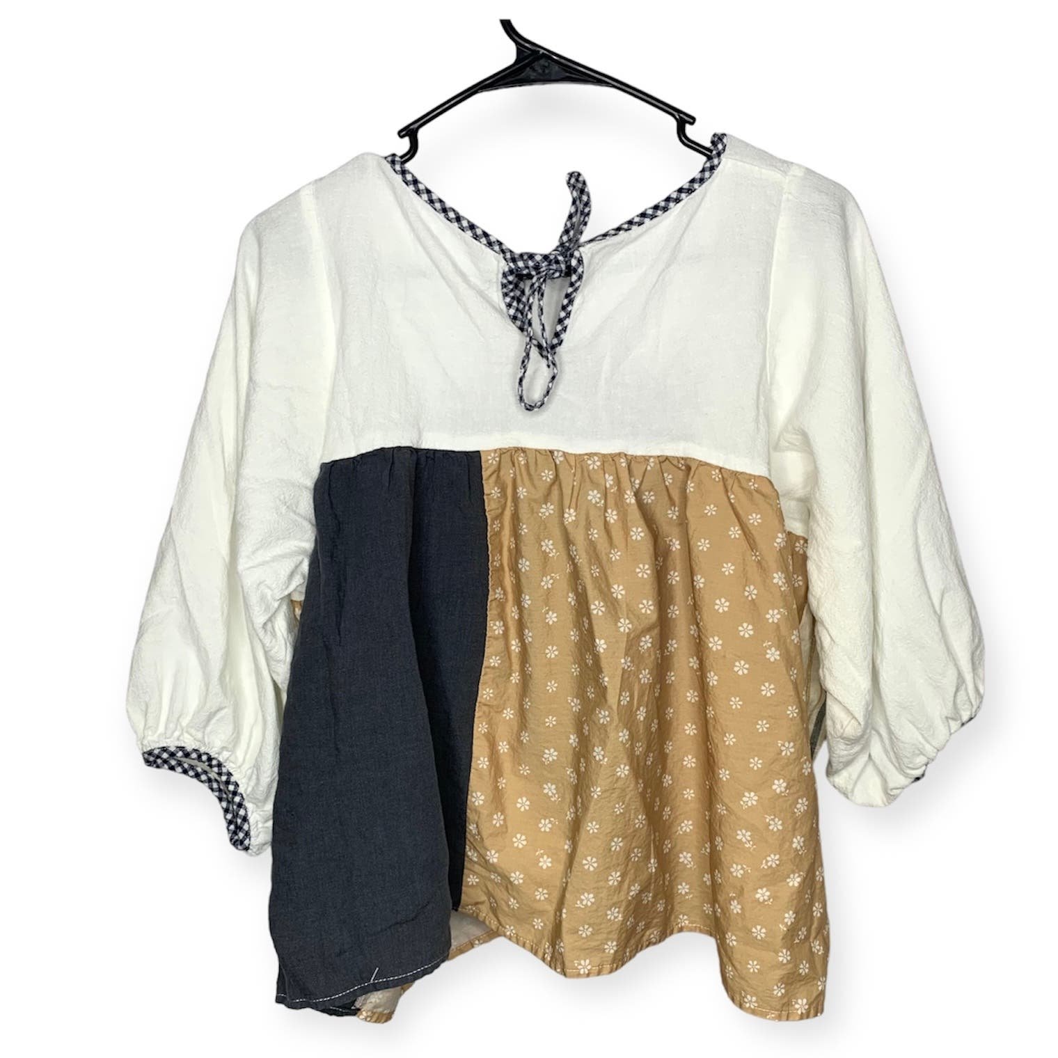 the Lowest price La Réunion patchwork cotton linen mix fabric peasant blouse women´s approx sz M K5SjnYNpG Online Exclusive