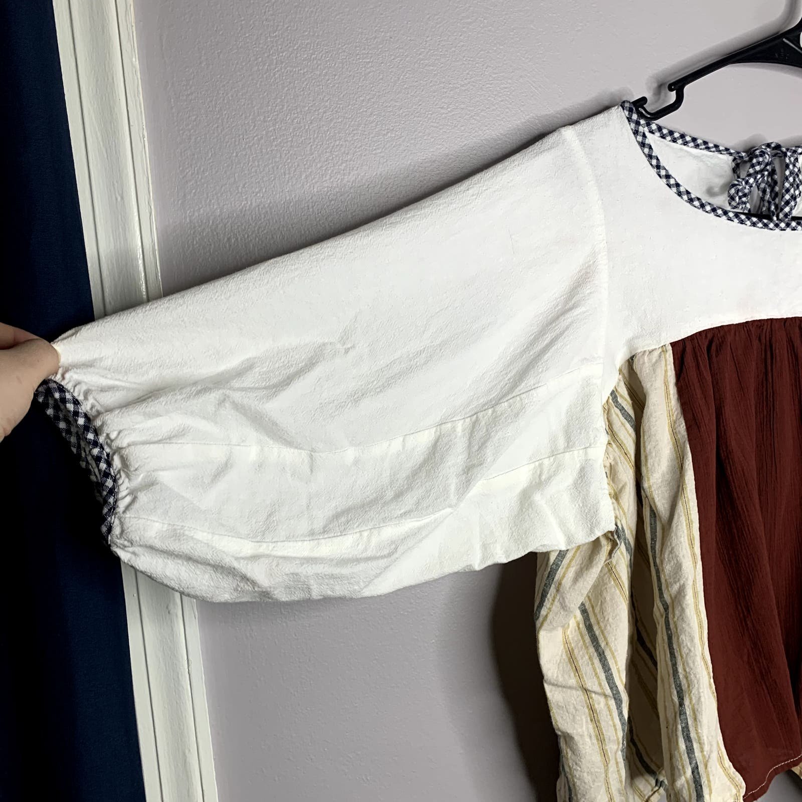 the Lowest price La Réunion patchwork cotton linen mix fabric peasant blouse women´s approx sz M K5SjnYNpG Online Exclusive
