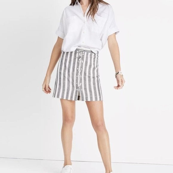the Lowest price Madewell Striped Lace-Up Front Linen S