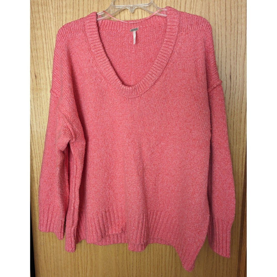 Latest  Free People Brookside coral peach scoop neck long sleeve knit sweater NzuLCkNJG for sale