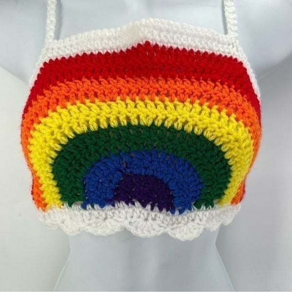 Popular Handmade Napper brand rainbow crop top halter adjustable pride crochet XS NEW NGgMv5s2p outlet online shop