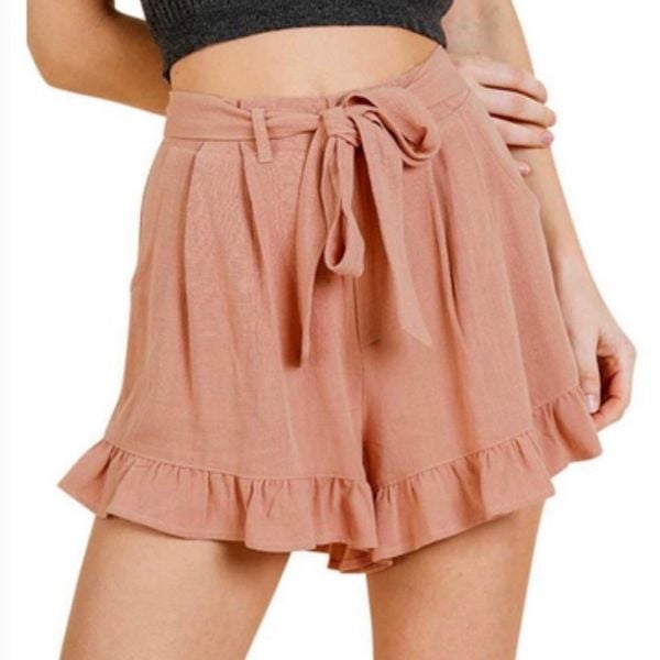 where to buy  LINEN BLEND PAPER-BAG SHORTS IN DUSTY PEA