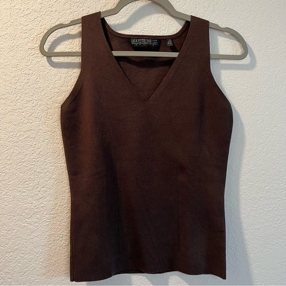 Comfortable Women’s Lafayette 148 brown silk blend v-neck tank blouse size XS petites PXS M3IAiy3Md Store Online