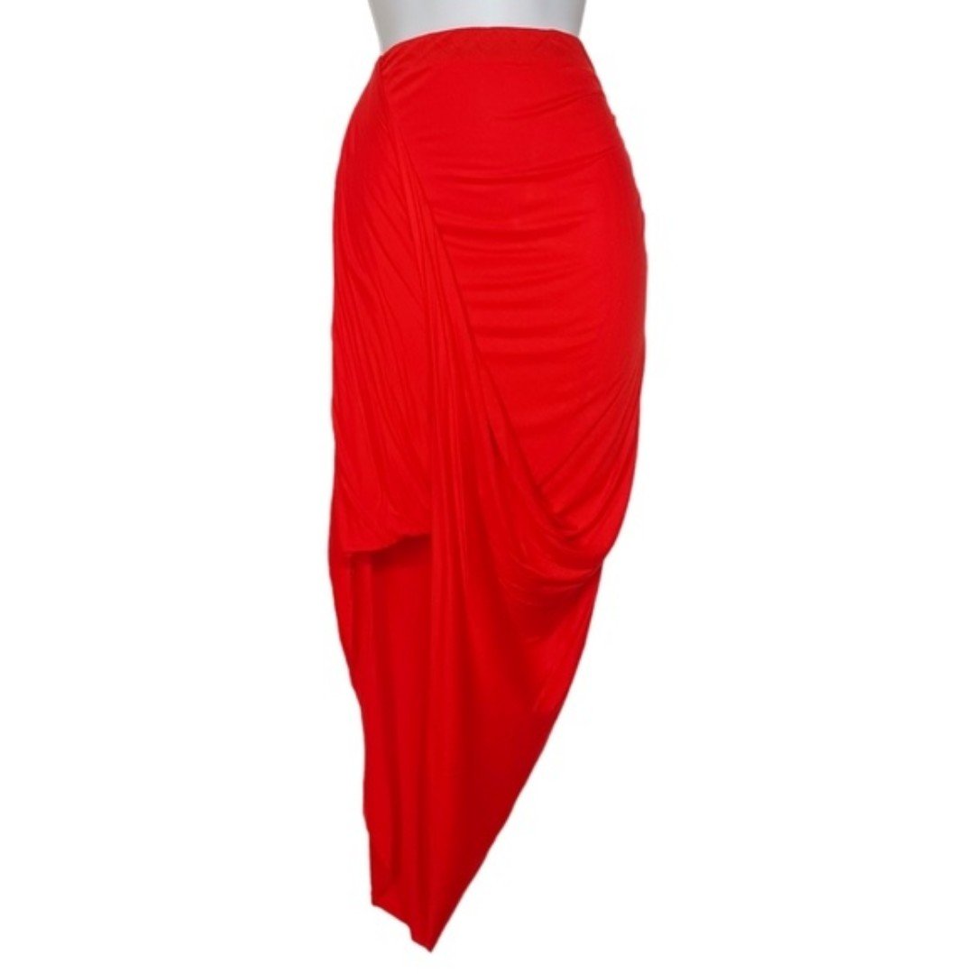 Popular MISS AVENUE Red Twist Asymmetrical Hem Stretchy Midi Skirt Large NWT IJboWT0mr Online Shop