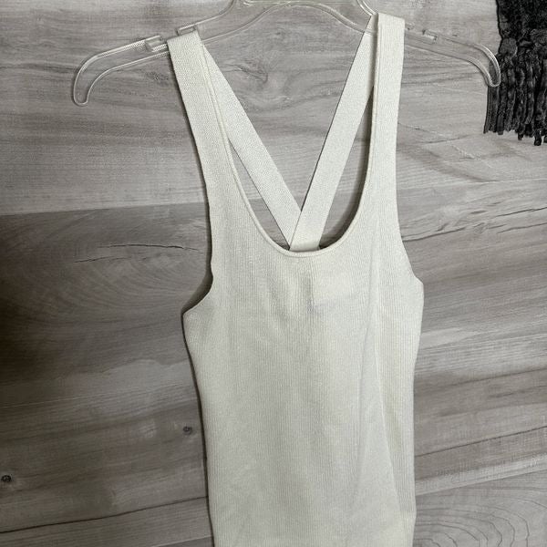 Great NWT Mango MNG Cream Crossback Ribbed Sleeveless Stretch Tank Blouse Size Small OalsAXcEq Discount