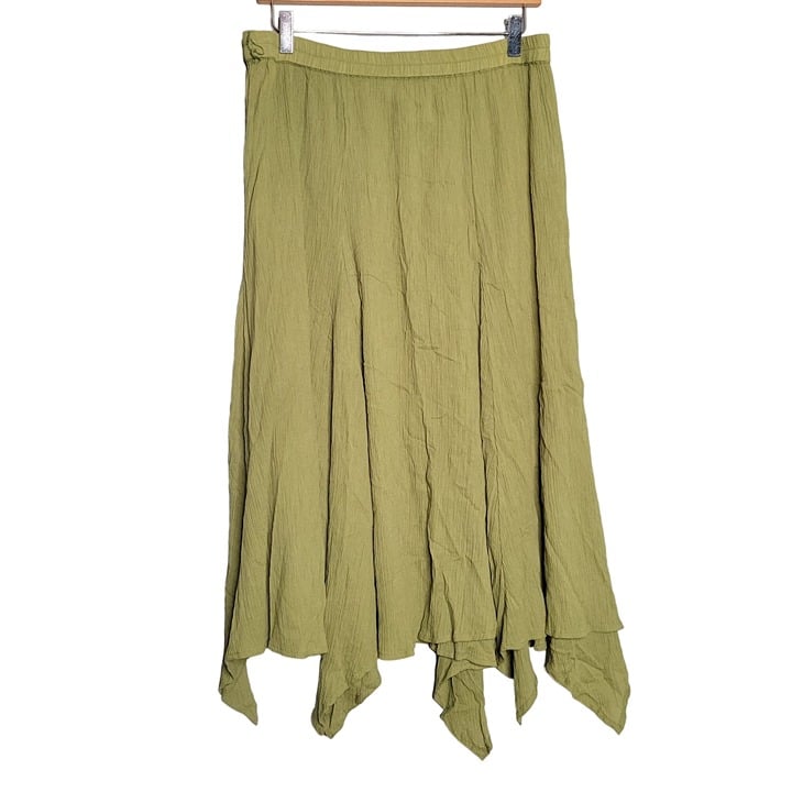 Gorgeous Vintage Women´s Large Pull On Hankerchief Asymetrical Maxi Skirt Green Fairy Gy HOsApqQxa Cool
