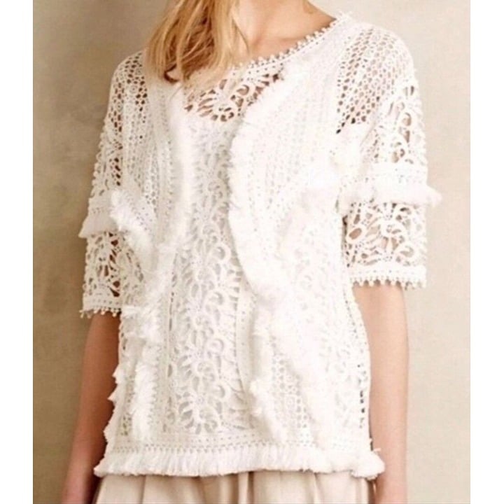 Popular Anthropologie Yoana Baraschi White Lace Crochet Short Sleeve Top Size S ijvTp8LMz on sale