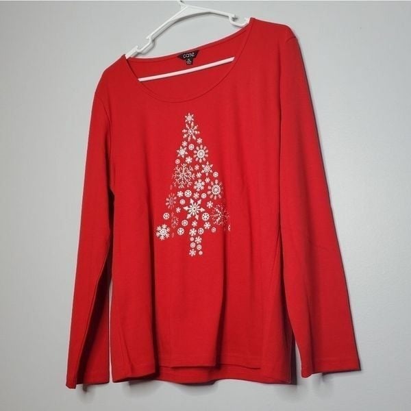 Classic Red Silver Christmas Tree Snowflake Sweater XL 