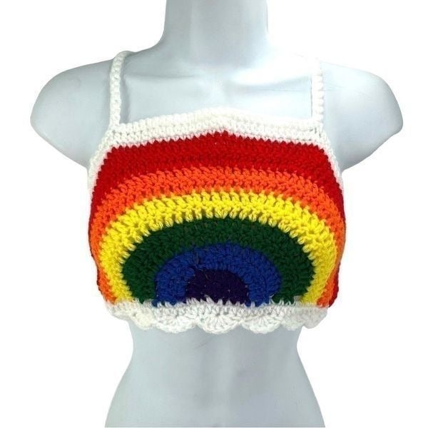 Custom Handmade Napper brand rainbow crop top halter adjustable pride crochet XS NEW gkaMpUsb1 Great