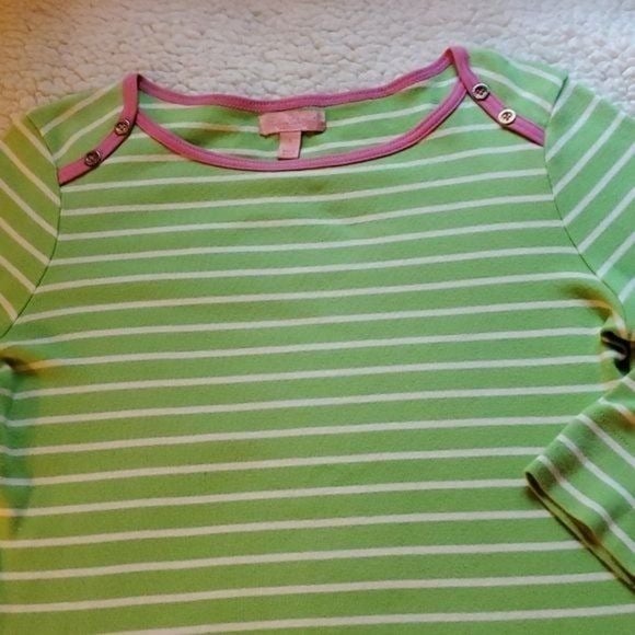 Gorgeous Lilly Pulitzer Sz. S Mint Green & White Striped Pink Neck Trim LS Pullover Top gbbEX9Zng on sale